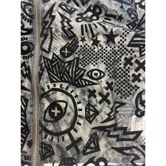 Reebok Studio Womens D Jacket NWT Sheer Black & Coal Graphic Print Bomber Small - Picture 5 of 5